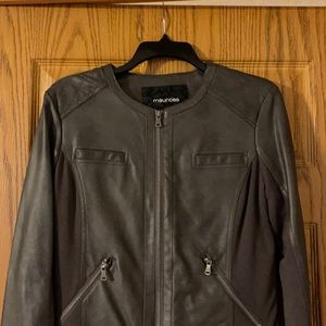 Gray moto faux leather jacket, size medium